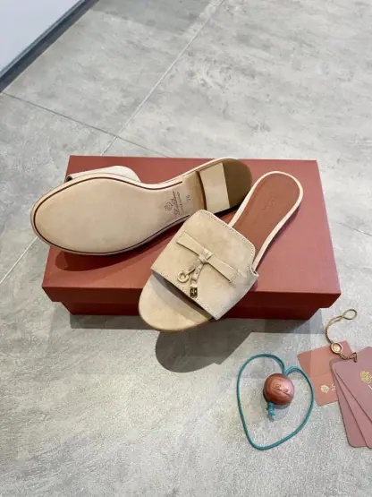Replica Loro Piana Summer Charms Sandal Women's Slippers Suede Goatskin #3205 - Image 9
