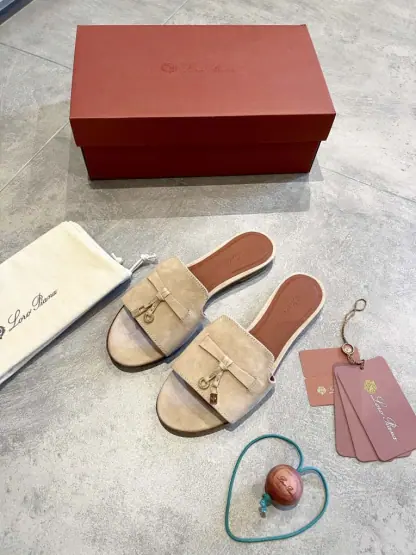 Replica Loro Piana Summer Charms Sandal Women's Slippers Suede Goatskin #3205 - Image 5