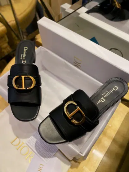 Replica Dior 30 Montaigne Heeled Slide Black Calfskin For Women 2024 #3323 - Image 9