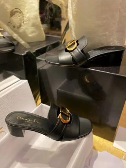 Replica Dior 30 Montaigne Heeled Slide Black Calfskin For Women 2024 #3323 - Image 7