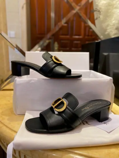 Replica Dior 30 Montaigne Heeled Slide Black Calfskin For Women 2024 #3323 - Image 10