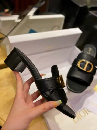 Replica Dior 30 Montaigne Heeled Slide Black Calfskin For Women 2024 #3323 - Image 15