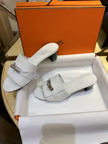 Replica Hermes Women's GIGI 50 Sandal white CalfSkin #3337 - Image 9