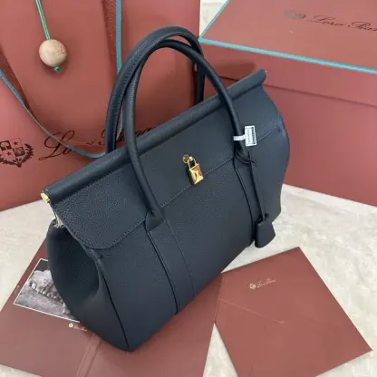 Replica Loro Piana Loom bag L32 Women Tote Navy Blue Grained Calfskin #3347 - Image 2