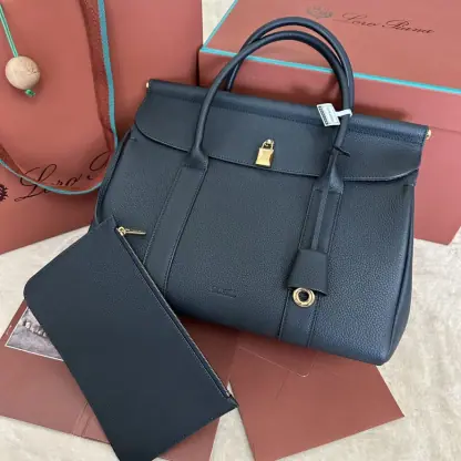 Replica Loro Piana Loom bag L32 Women Tote Navy Blue Grained Calfskin #3347 - Image 5