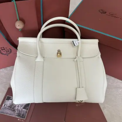 Replica Loro Piana Loom bag L32 Women Tote Whisper White Grained Calfskin #3352