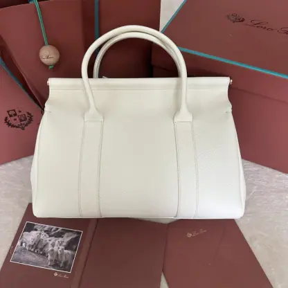 Replica Loro Piana Loom bag L32 Women Tote Whisper White Grained Calfskin #3352 - Image 6