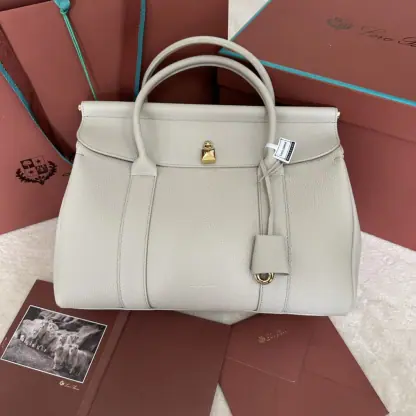 Replica Loro Piana Loom bag L32 Women Tote Light Travertine Grained Calfskin #3350