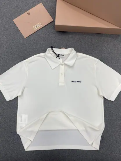 Replica Miu Miu Cotton piqué polo shirt white Women 2024 #3314 - Image 3