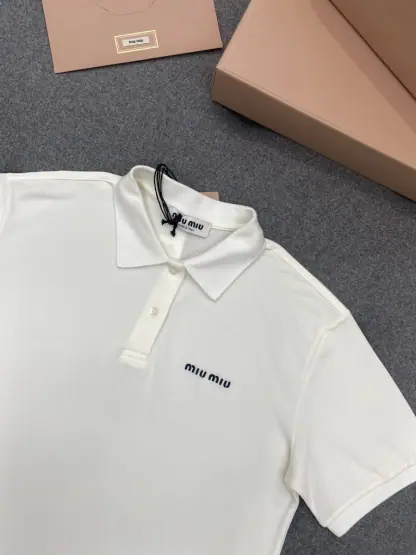 Replica Miu Miu Cotton piqué polo shirt white Women 2024 #3314 - Image 2