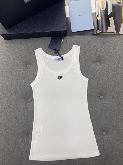 Replica Prada Ribbed knit jersey tank top Women 2024 #3306 - Image 12