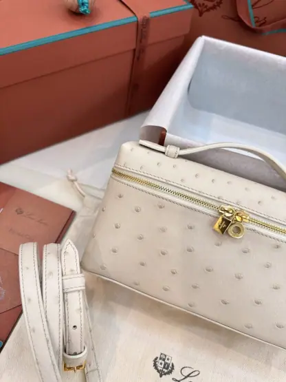 Replica Loro Piana Extra Pocket L19 Bag Ostrich Leather Golden Hardware #3022 - Image 2