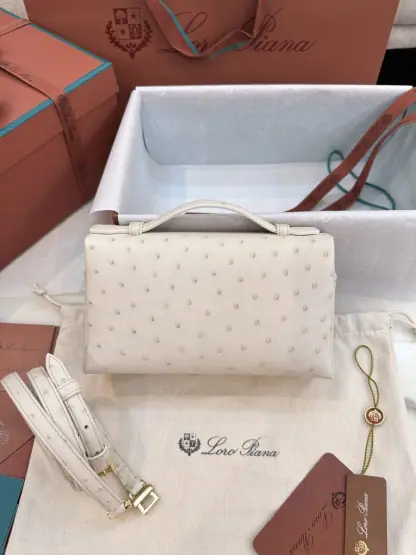 Replica Loro Piana Extra Pocket L19 Bag Ostrich Leather Golden Hardware #3022 - Image 3