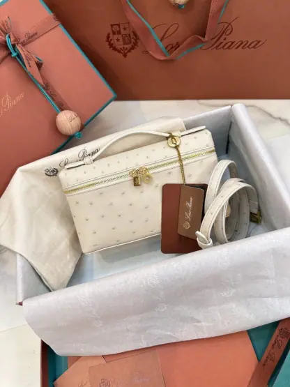 Replica Loro Piana Extra Pocket L19 Bag Ostrich Leather Golden Hardware #3022 - Image 9