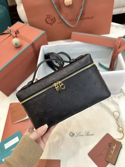 Replica Loro Piana Extra Pocket L19 Bag Ostrich Leather Golden hardware #3020 - Image 3