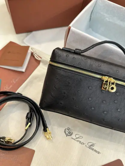 Replica Loro Piana Extra Pocket L19 Bag Ostrich Leather Golden hardware #3020 - Image 6
