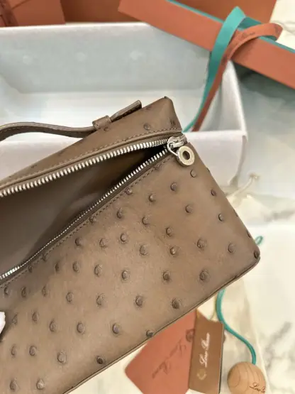 Replica Loro Piana Extra Pocket L19 Bag Ostrich Leather Sliver Hardware #3033 - Image 2