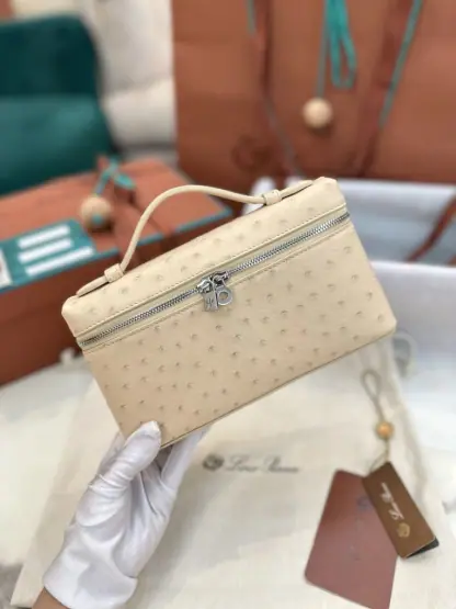 Replica Loro Piana Extra Pocket L19 Bag Ostrich Leather Sliver Hardware #3021 - Image 2