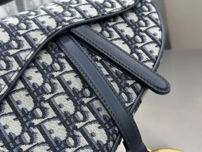 Replica Dior Saddle Bag with Strap Blue Dior Oblique Jacquard #3255 - Image 4