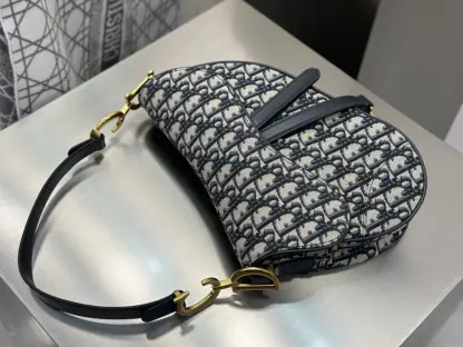 Replica Dior Saddle Bag with Strap Blue Dior Oblique Jacquard #3255 - Image 2