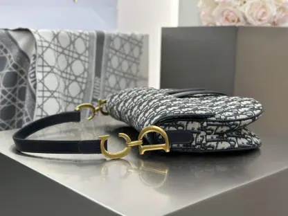 Replica Dior Saddle Bag with Strap Blue Dior Oblique Jacquard #3255 - Image 7