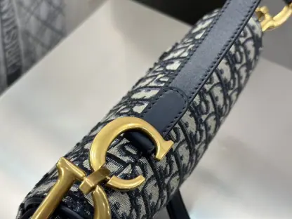 Replica Dior Saddle Bag with Strap Blue Dior Oblique Jacquard #3255 - Image 8