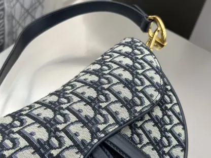 Replica Dior Saddle Bag with Strap Blue Dior Oblique Jacquard #3255 - Image 3