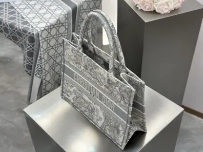 Replica Medium Dior Book Tote Ecru and Gray Toile de Jouy Embroidery #3272 - Image 7