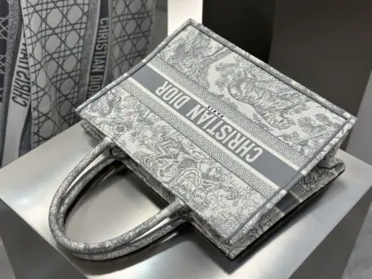 Replica Medium Dior Book Tote Ecru and Gray Toile de Jouy Embroidery #3272 - Image 3