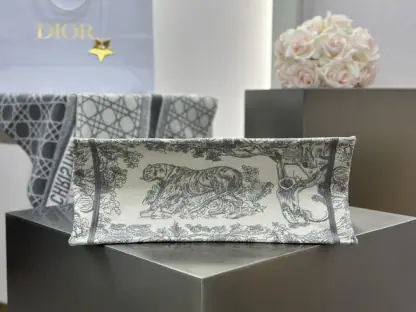 Replica Medium Dior Book Tote Ecru and Gray Toile de Jouy Embroidery #3272 - Image 4