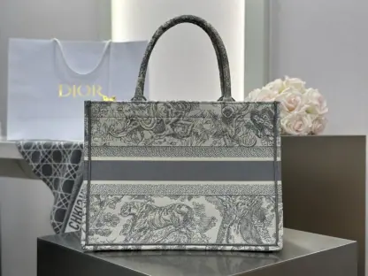 Replica Medium Dior Book Tote Ecru and Gray Toile de Jouy Embroidery #3272 - Image 8