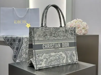 Replica Medium Dior Book Tote Ecru and Gray Toile de Jouy Embroidery #3272 - Image 9