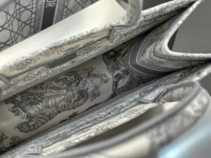 Replica Medium Dior Book Tote Ecru and Gray Toile de Jouy Embroidery #3272 - Image 6