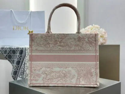 Replica Medium Dior Book Tote Ecru and Pink Toile de Jouy Embroidery #3271 - Image 6