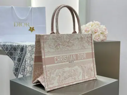Replica Medium Dior Book Tote Ecru and Pink Toile de Jouy Embroidery #3271 - Image 7