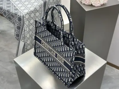 Replica Dior Medium Dior Book Tote Ecru and Blue Dior Oblique Embroidery #3264 - Image 9
