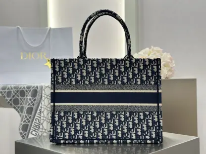 Replica Dior Medium Dior Book Tote Ecru and Blue Dior Oblique Embroidery #3264 - Image 3