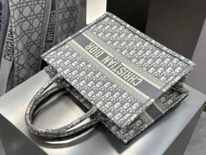 Replica Dior Medium Dior Book Tote Ecru and Gray Dior Oblique Embroidery #3265 - Image 4