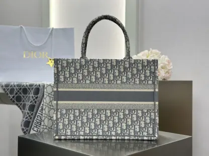Replica Dior Medium Dior Book Tote Ecru and Gray Dior Oblique Embroidery #3265 - Image 3