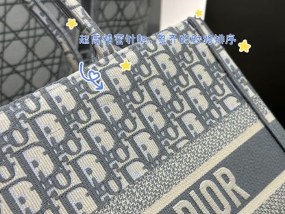 Replica Dior Medium Dior Book Tote Ecru and Gray Dior Oblique Embroidery #3265 - Image 9