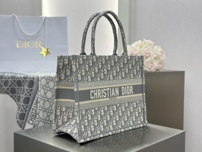 Replica Dior Medium Dior Book Tote Ecru and Gray Dior Oblique Embroidery #3265 - Image 2