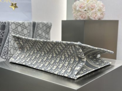 Replica Dior Medium Dior Book Tote Ecru and Gray Dior Oblique Embroidery #3265 - Image 8