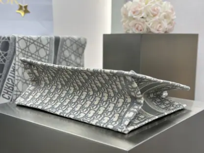 Replica Dior Medium Dior Book Tote Ecru and Gray Dior Oblique Embroidery #3265 - Image 8