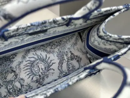 Replica Medium Dior Book Tote White and Navy Blue Toile de Jouy Soleil Embroidery #3274 - Image 3