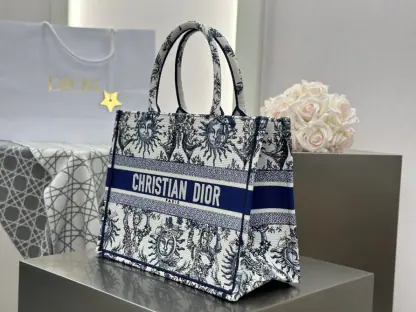 Replica Medium Dior Book Tote White and Navy Blue Toile de Jouy Soleil Embroidery #3274 - Image 5