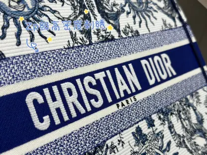Replica Medium Dior Book Tote White and Navy Blue Toile de Jouy Soleil Embroidery #3274 - Image 4