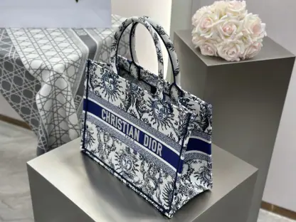 Replica Medium Dior Book Tote White and Navy Blue Toile de Jouy Soleil Embroidery #3274 - Image 8