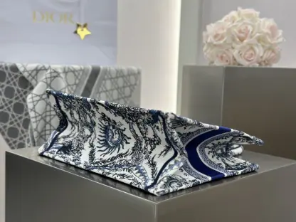 Replica Medium Dior Book Tote White and Navy Blue Toile de Jouy Soleil Embroidery #3274 - Image 9