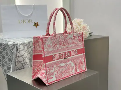 Replica Medium Dioriviera Dior Book Tote Candy Pink Toile de Jouy Embroidery #3269 - Image 9