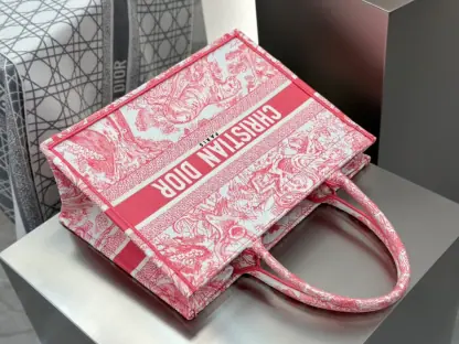 Replica Medium Dioriviera Dior Book Tote Candy Pink Toile de Jouy Embroidery #3269 - Image 4